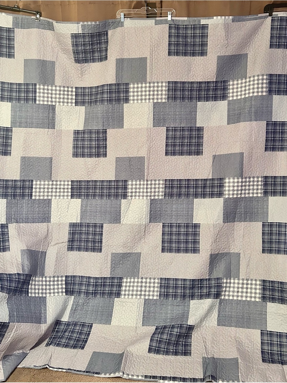 Classic Patchwork Cotton Quilt in Farmhouse Blue and White 86x86